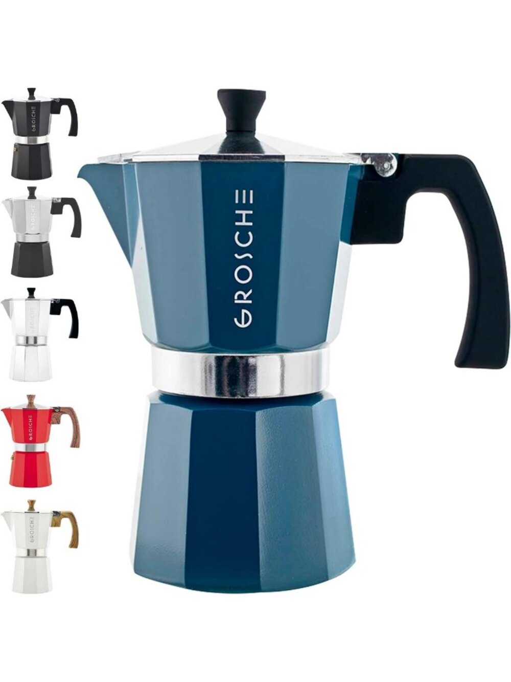 Stylish Stovetop Espresso Maker Moka Pot - 6 Cup, 9.3 oz, Blue Coffee Percolator